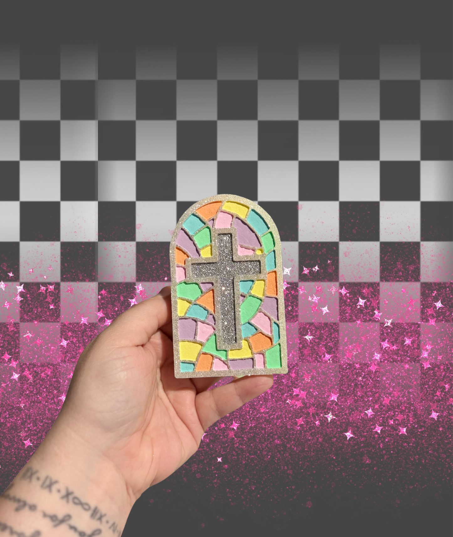 Stained Glass Cross Freshie