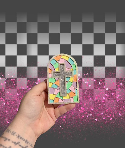 Stained Glass Cross Freshie