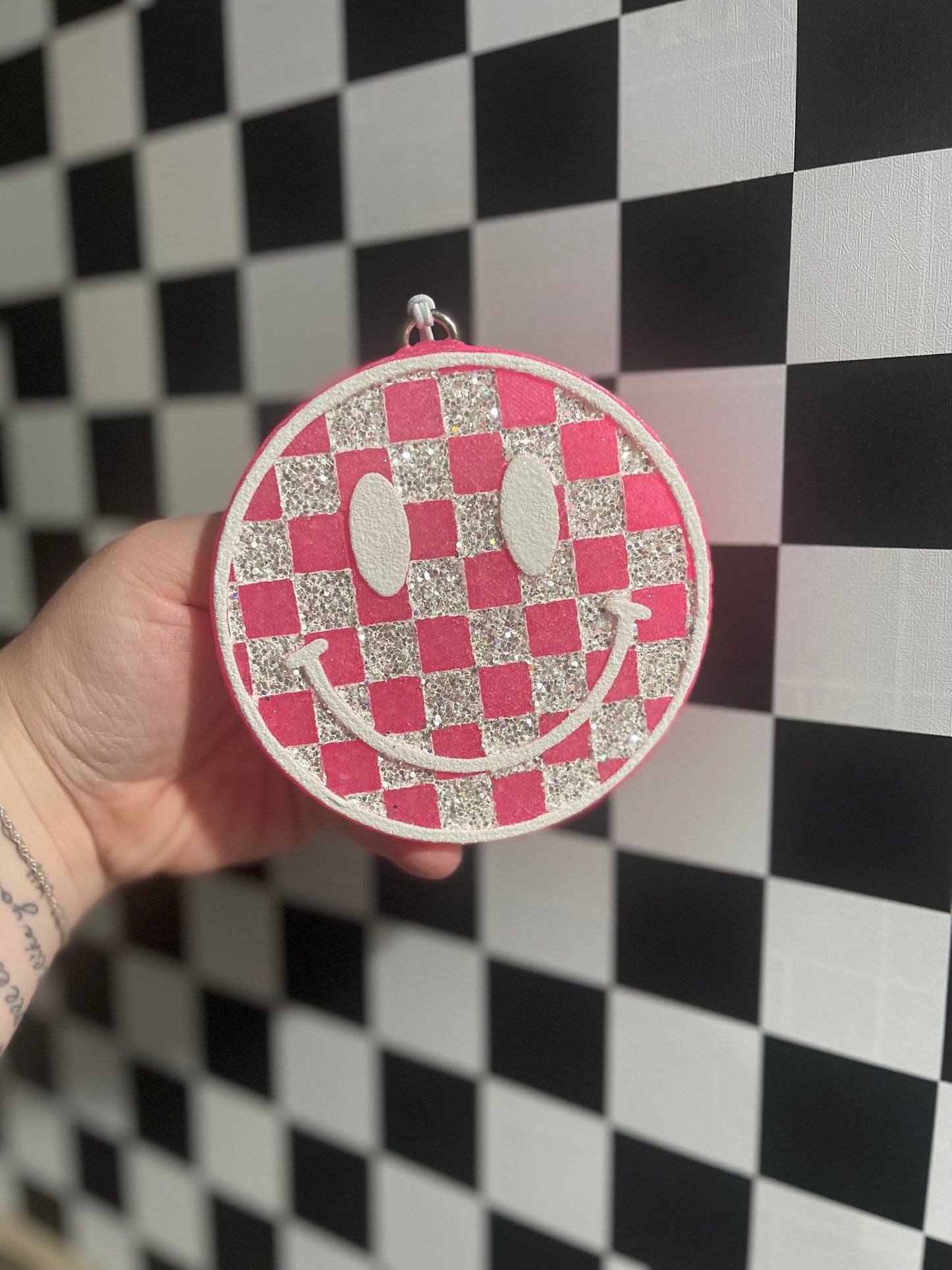 Pink Checkered Smiley Freshie