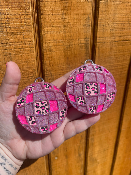 Pink Leopard Disco Ball Vent Clips
